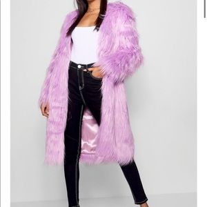 Boohoo purple faux fur long coat